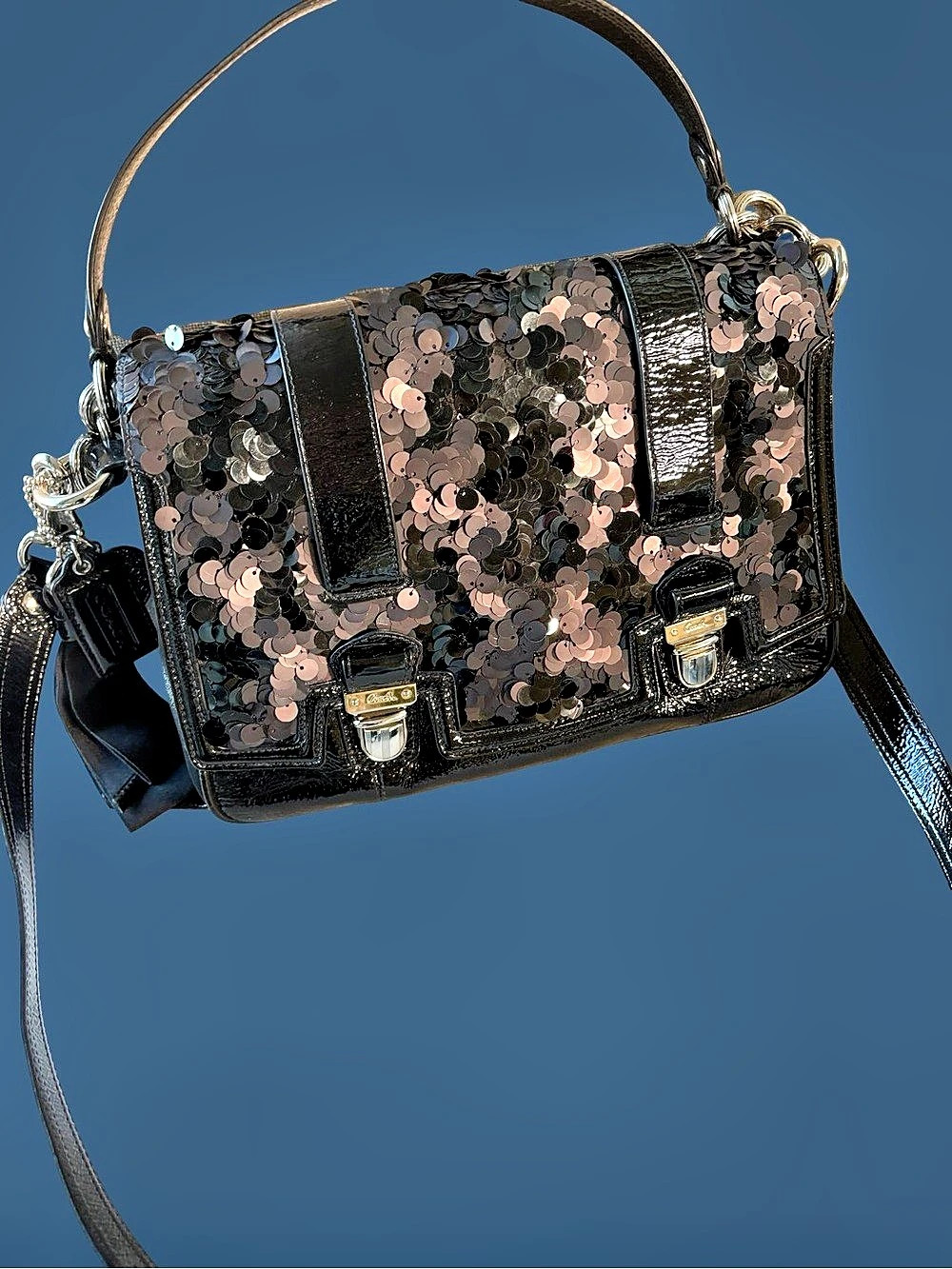 Coach Poppy Sequin Spotlight Sequin Shoulder Bag Black